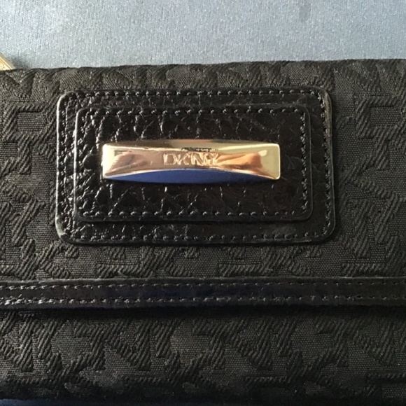 DKNY Black Leather & Canvas Tri Fold Wallet - Picture 2 of 5